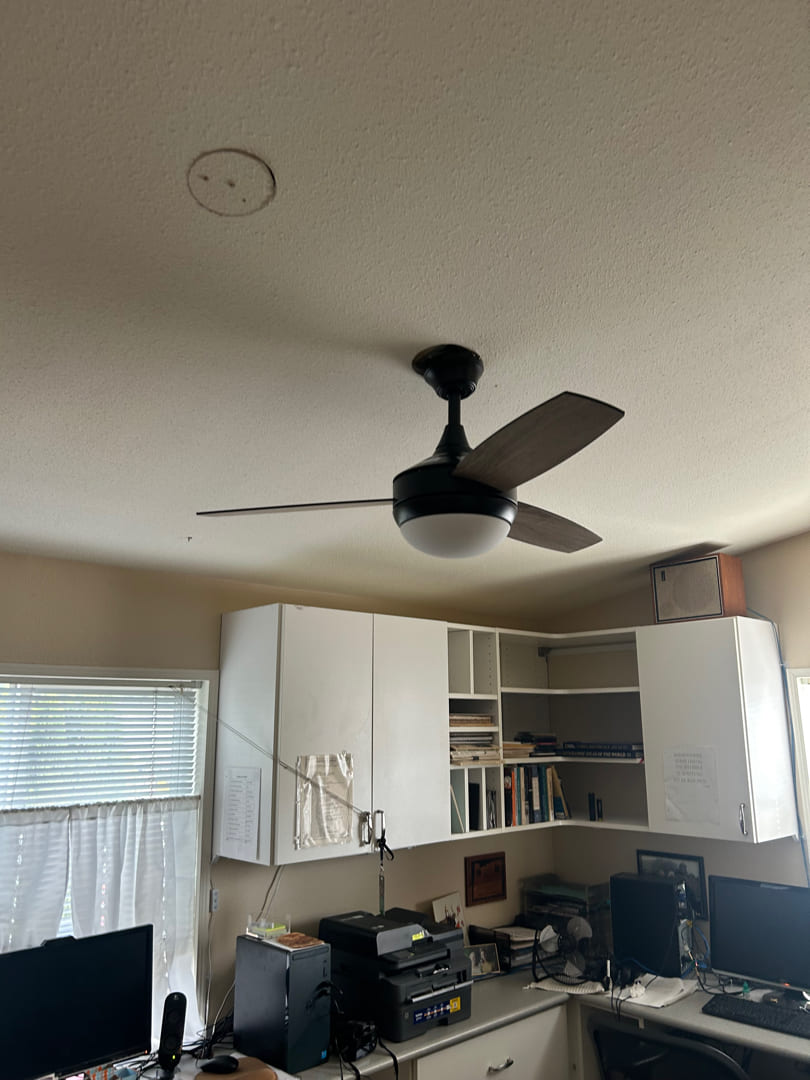 Living room with ceiling fan and light fixture installed in open-concept space