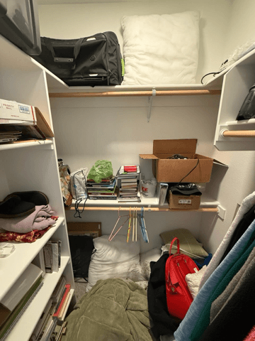 Organized closet space with newly installed electrical outlet providing power for storage area in Portland OR