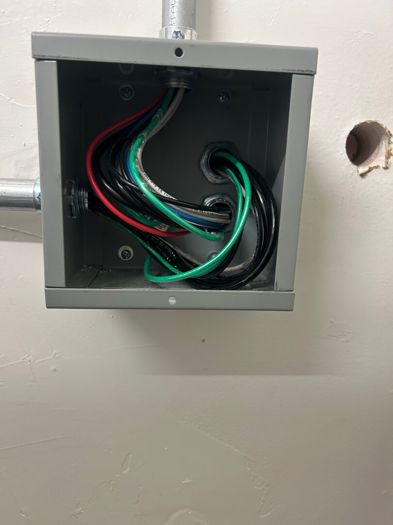 Electrical junction box with wiring connections for walk-in freezer installation in Portland OR