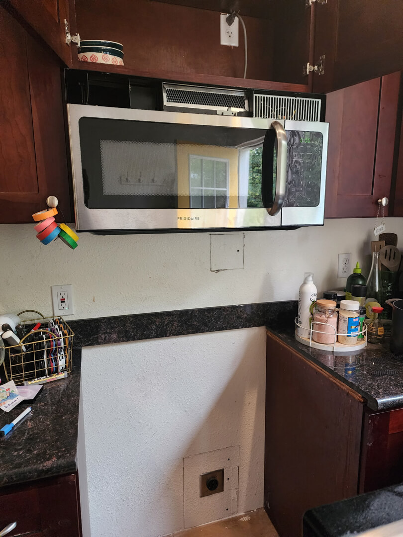 Kitchen setup with microwave and lower outlet powered by newly installed 20-amp circuits in Portland OR